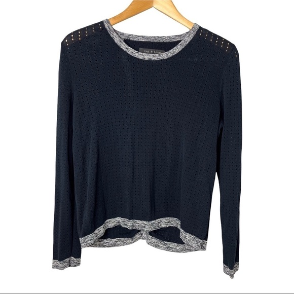 rag & bone Ariana Perforated Split Back Sweater Pullover Size Medium - Picture 3 of 11